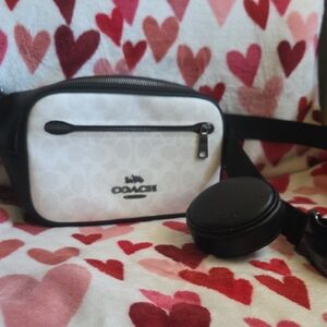 Coach White and Black Belt Bag